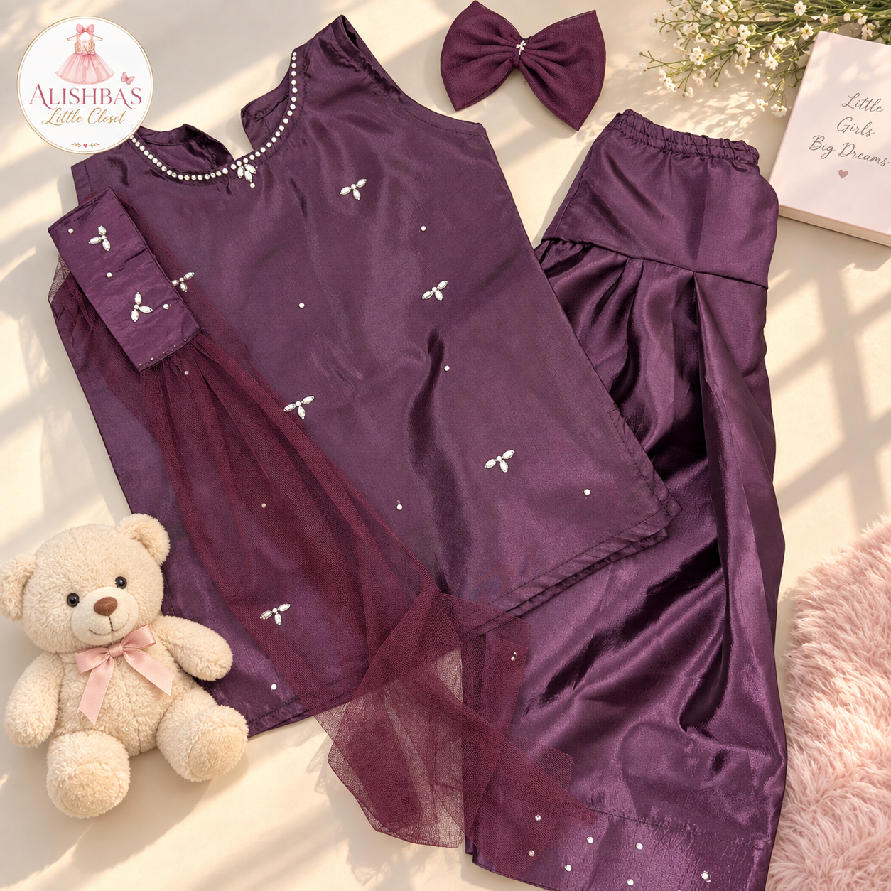 Alishba’s Little Closet – Elegant Plum 4-Piece Party Dress Set