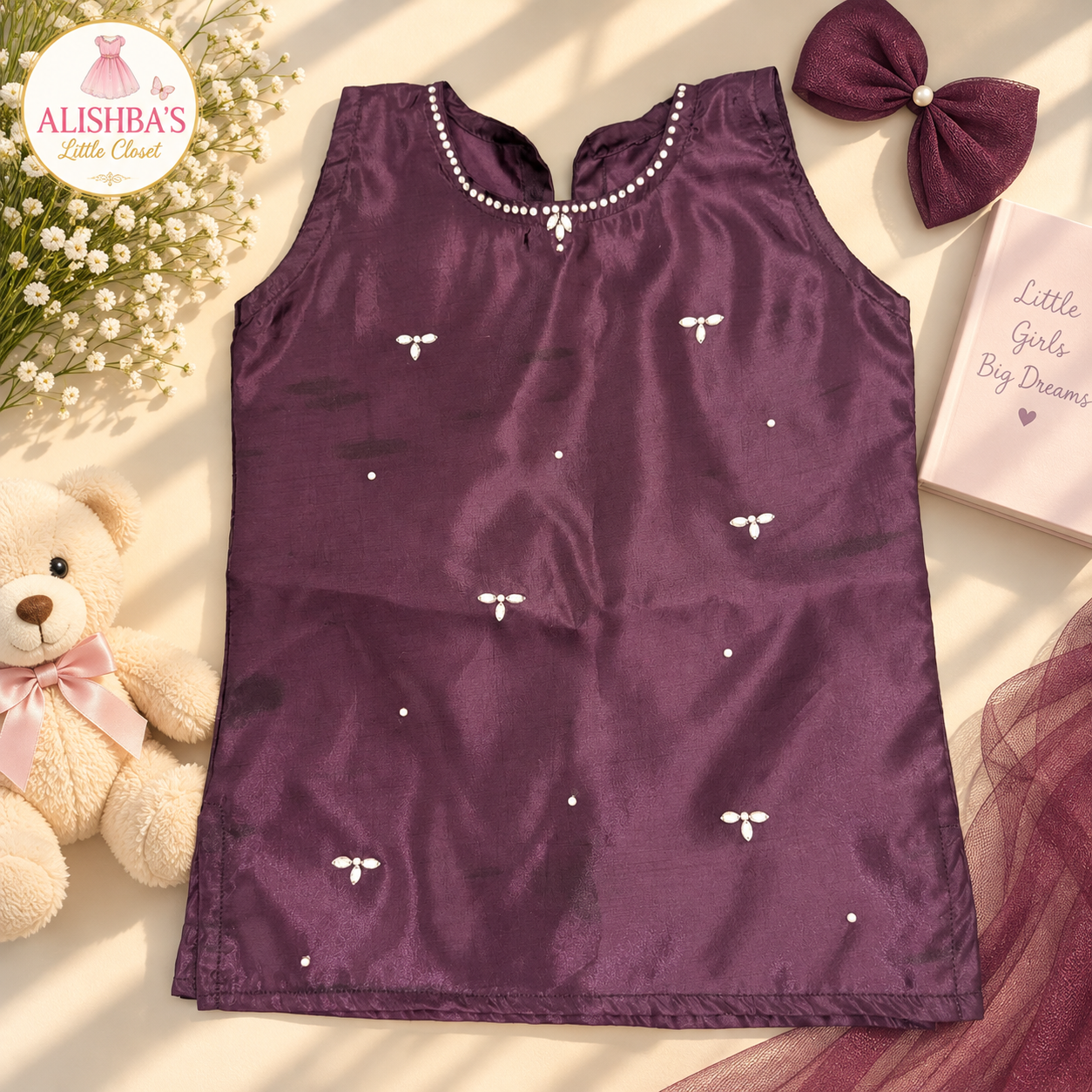 Alishba’s Little Closet – Elegant Plum 4-Piece Party Dress Set — view 2
