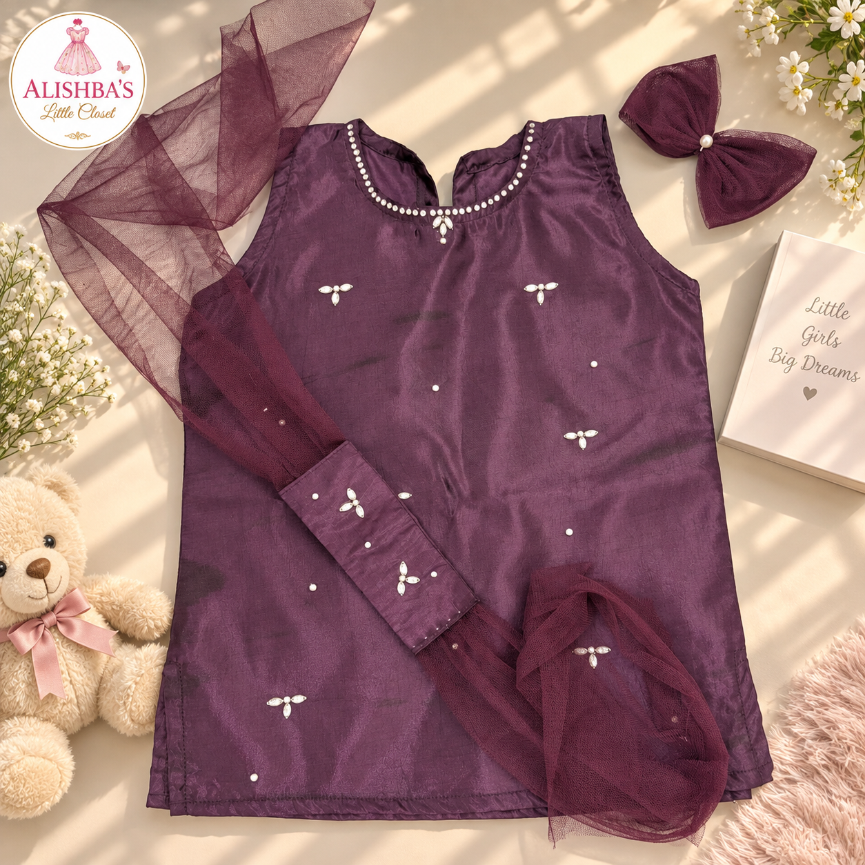 Alishba’s Little Closet – Elegant Plum 4-Piece Party Dress Set — view 4