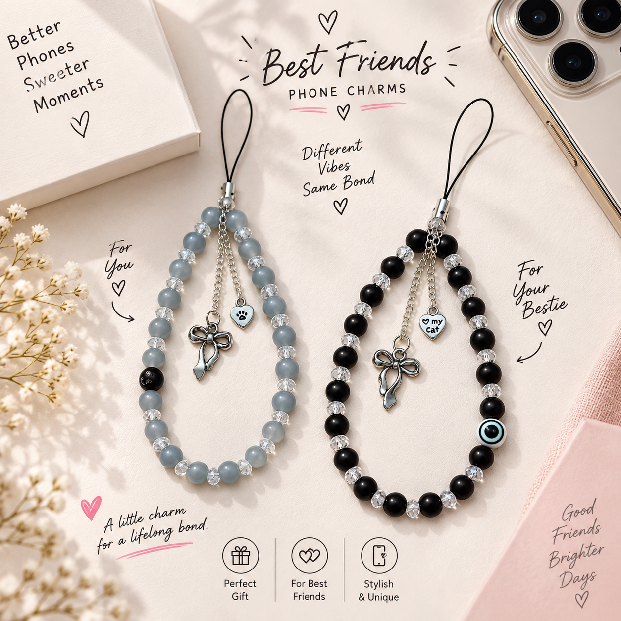 Best Friends Beaded Phone Charms – Pack  of 2