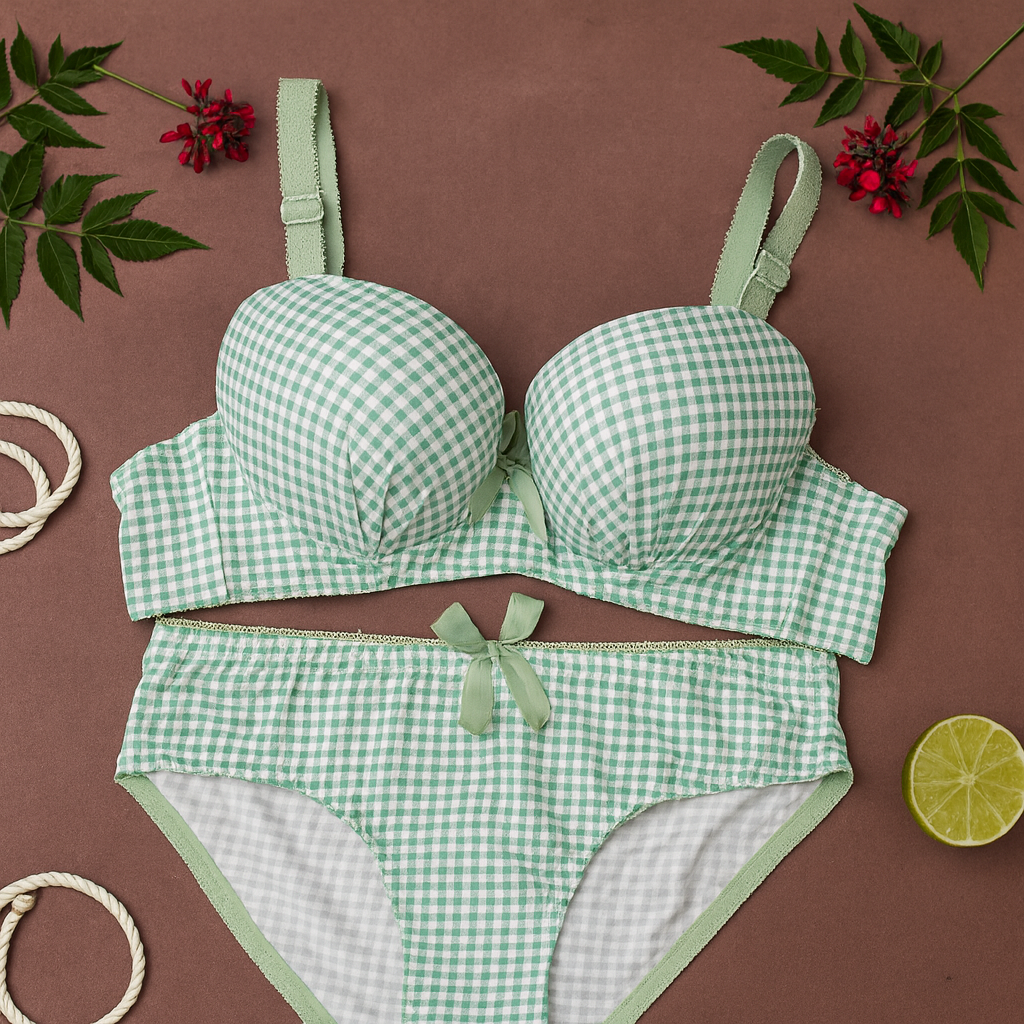 Bow Dotted Wired Cotton Pushup Bra Set — view 2