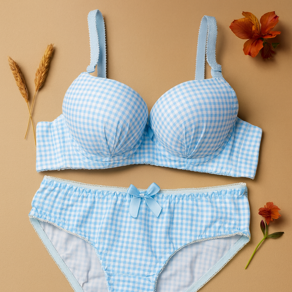 Bow Dotted Wired Cotton Pushup Bra Set — view 3