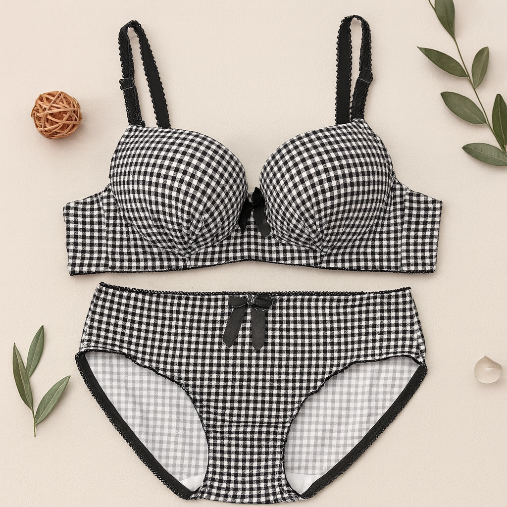 Bow Dotted Wired Cotton Pushup Bra Set — view 4