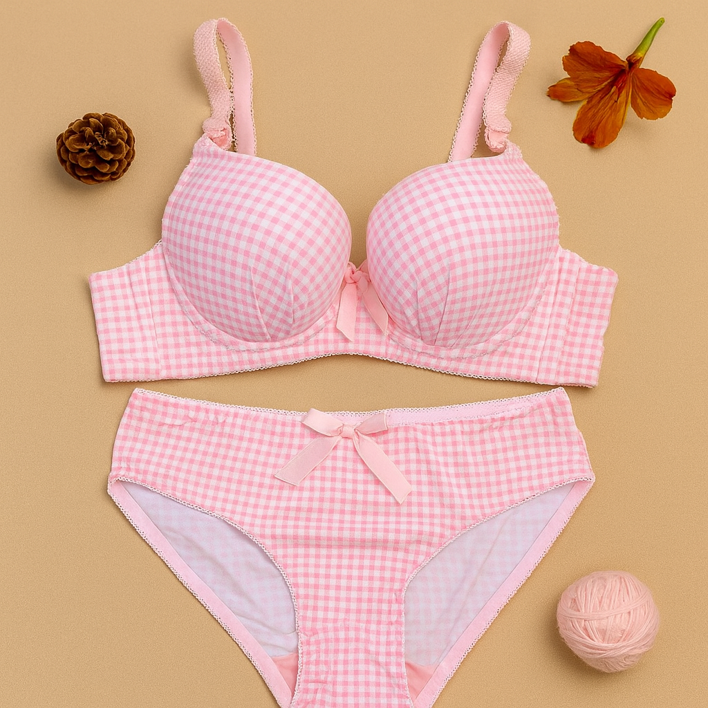 Bow Dotted Wired Cotton Pushup Bra Set — view 5