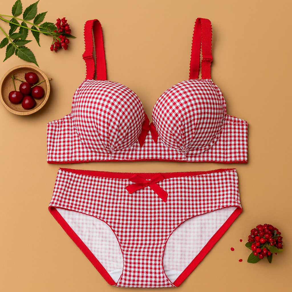 Bow Dotted Wired Cotton Pushup Bra Set — view 6