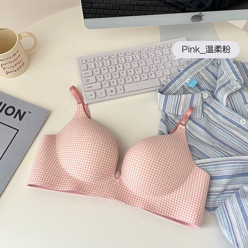 Check Design Hand Shape Medium Padded Deep Cleavage Bra — view 4
