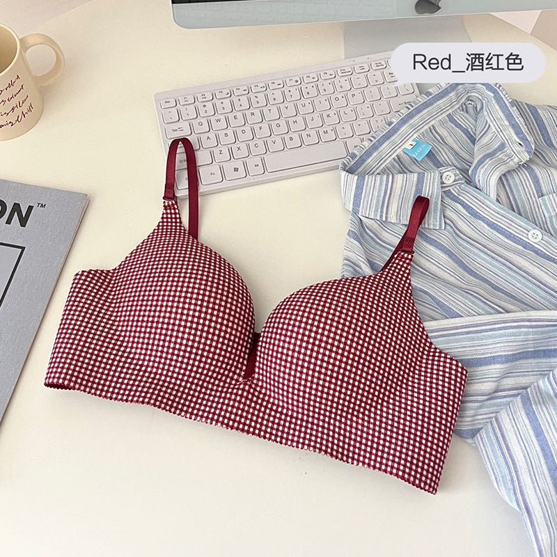Check Design Hand Shape Medium Padded Deep Cleavage Bra — view 5