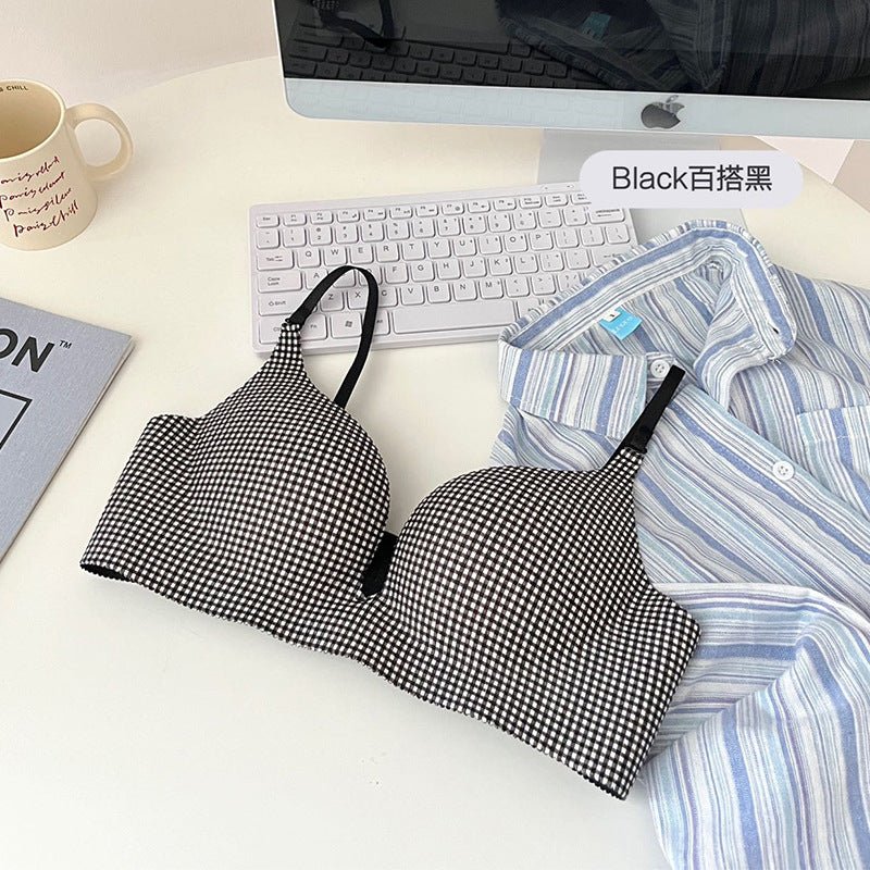 Check Design Hand Shape Medium Padded Deep Cleavage Bra — view 7
