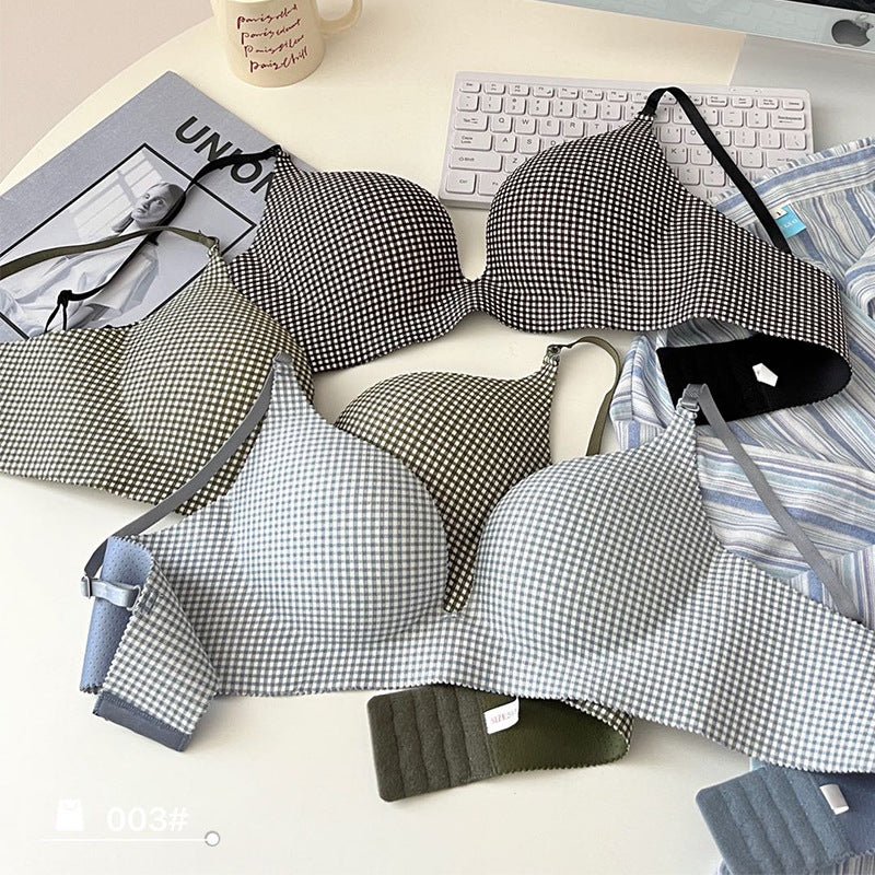 Check Design Hand Shape Medium Padded Deep Cleavage Bra — view 8