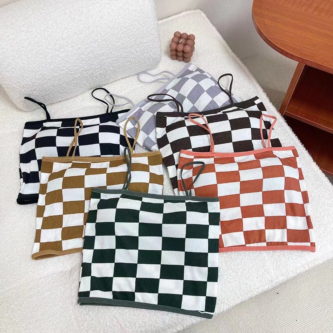 Chess Design Light Padded Camisole/Long Bra — view 2