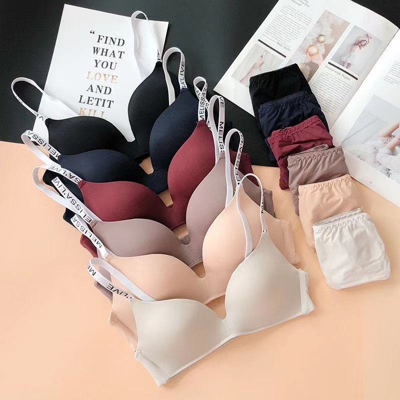 Deep Cleavage Different Strips Smooth Single Padded Bra & Underwear Set