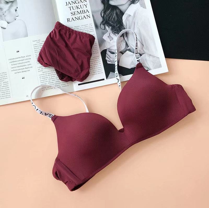 Deep Cleavage Different Strips Smooth Single Padded Bra & Underwear Set — view 5