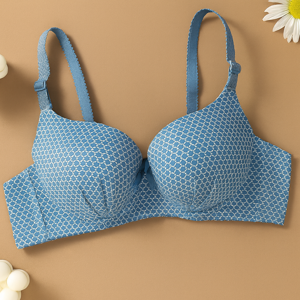 Dotted Cotton Medium Padded Laced Wired Pushup Bra — view 2
