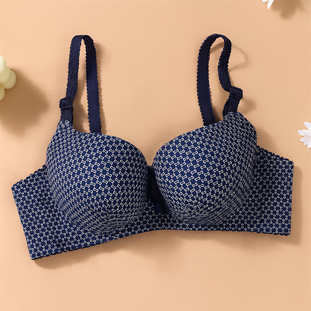 Dotted Cotton Medium Padded Laced Wired Pushup Bra — view 3