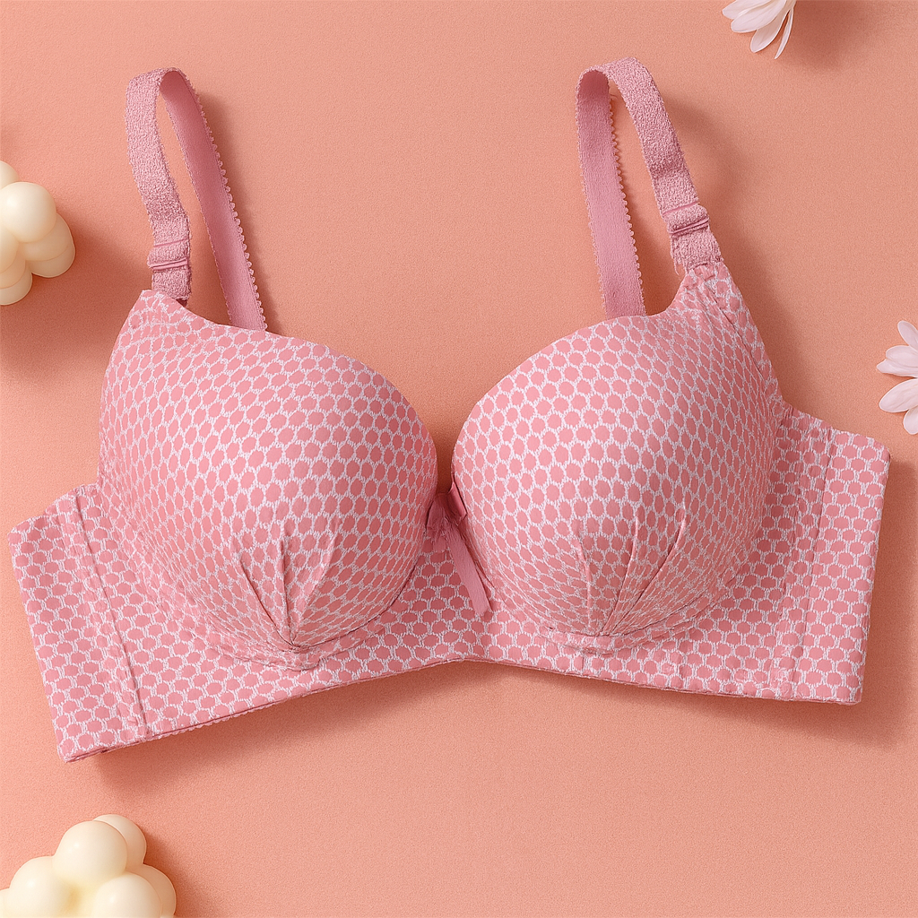 Dotted Cotton Medium Padded Laced Wired Pushup Bra — view 4