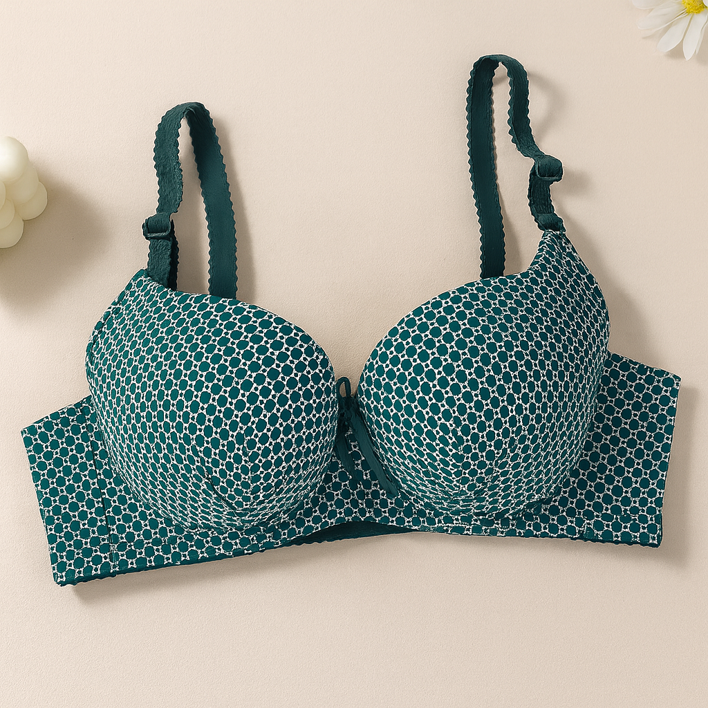 Dotted Cotton Medium Padded Laced Wired Pushup Bra — view 5