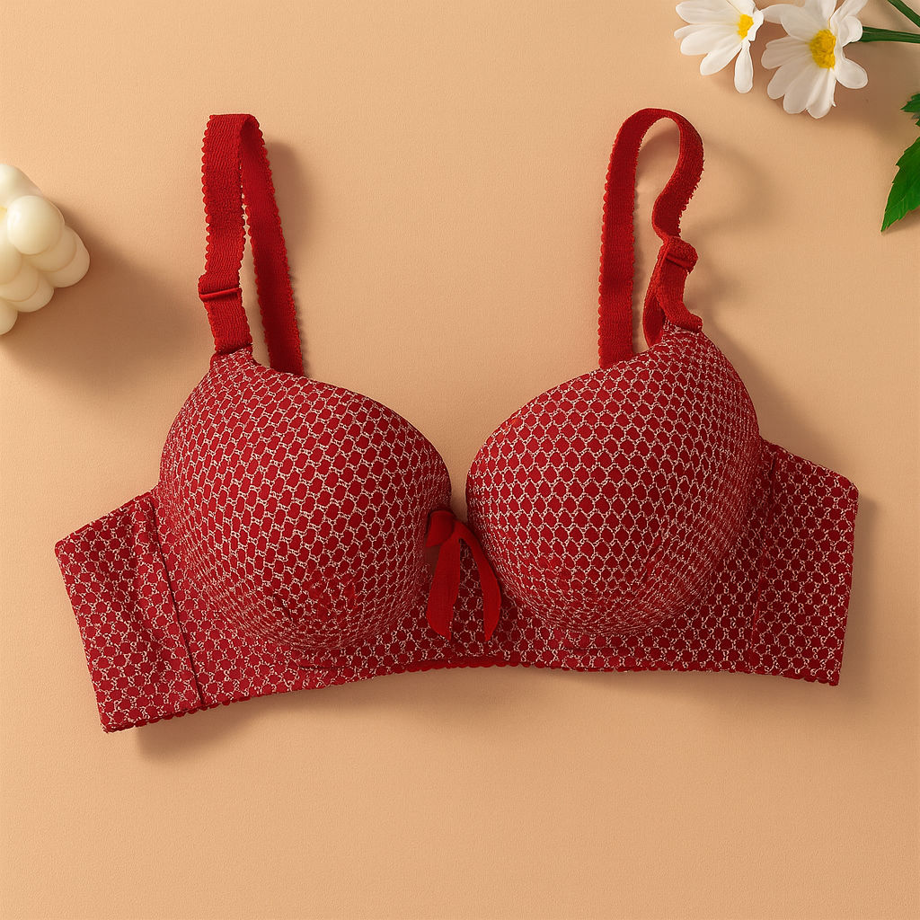Dotted Cotton Medium Padded Laced Wired Pushup Bra — view 6
