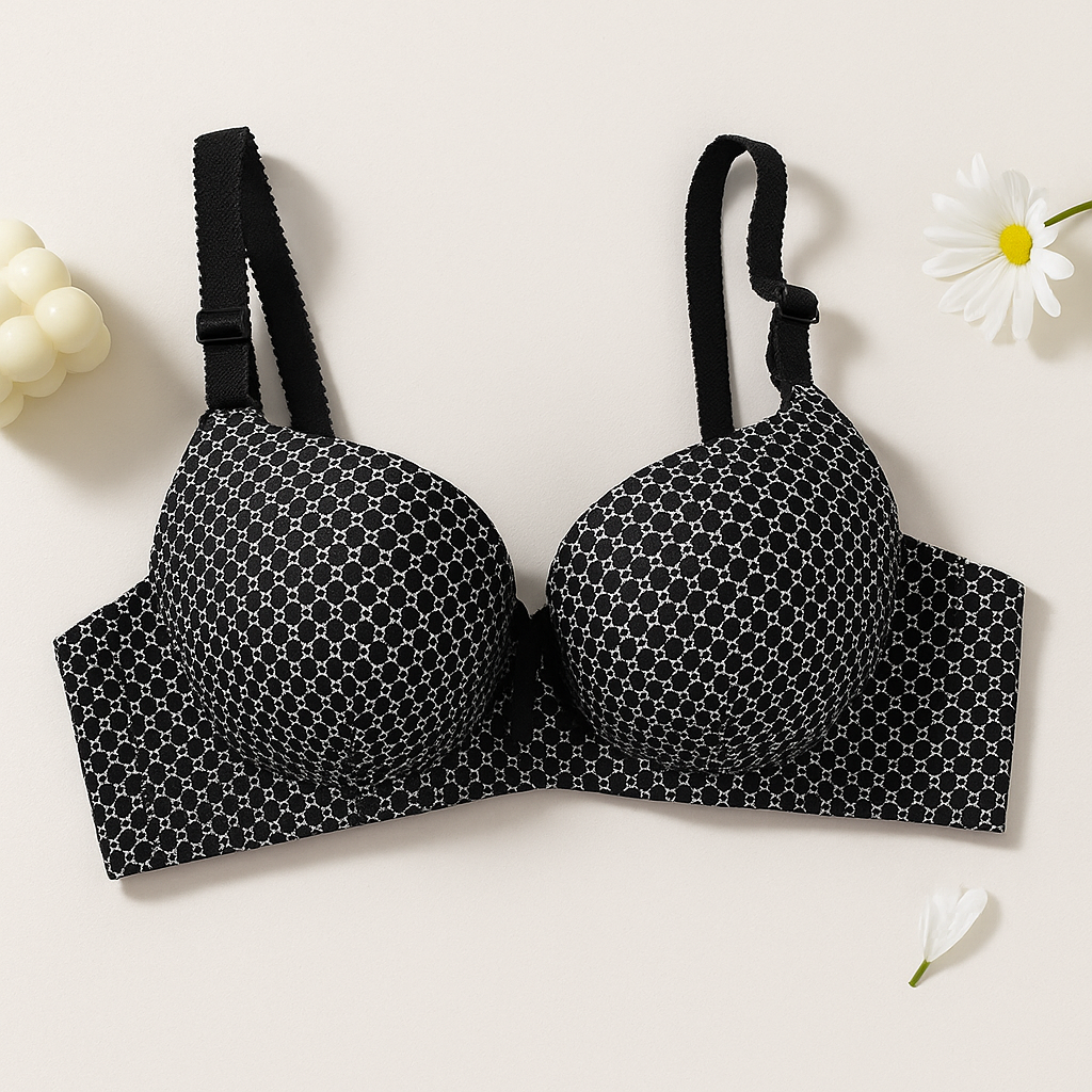 Dotted Cotton Medium Padded Laced Wired Pushup Bra — view 7