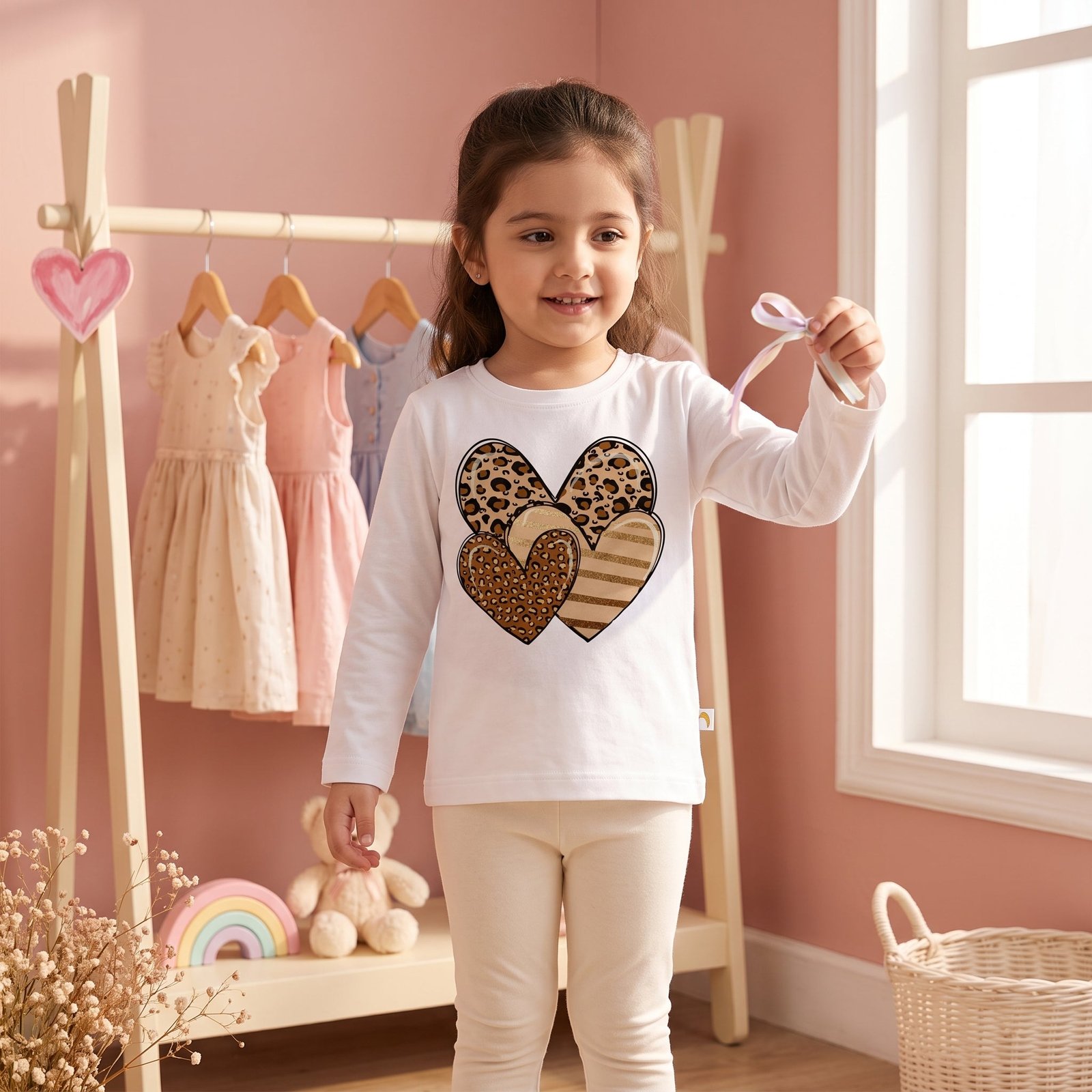 Dreamy Doodles Leopard Heart Bow Girls Full-Sleeve Top — view 2