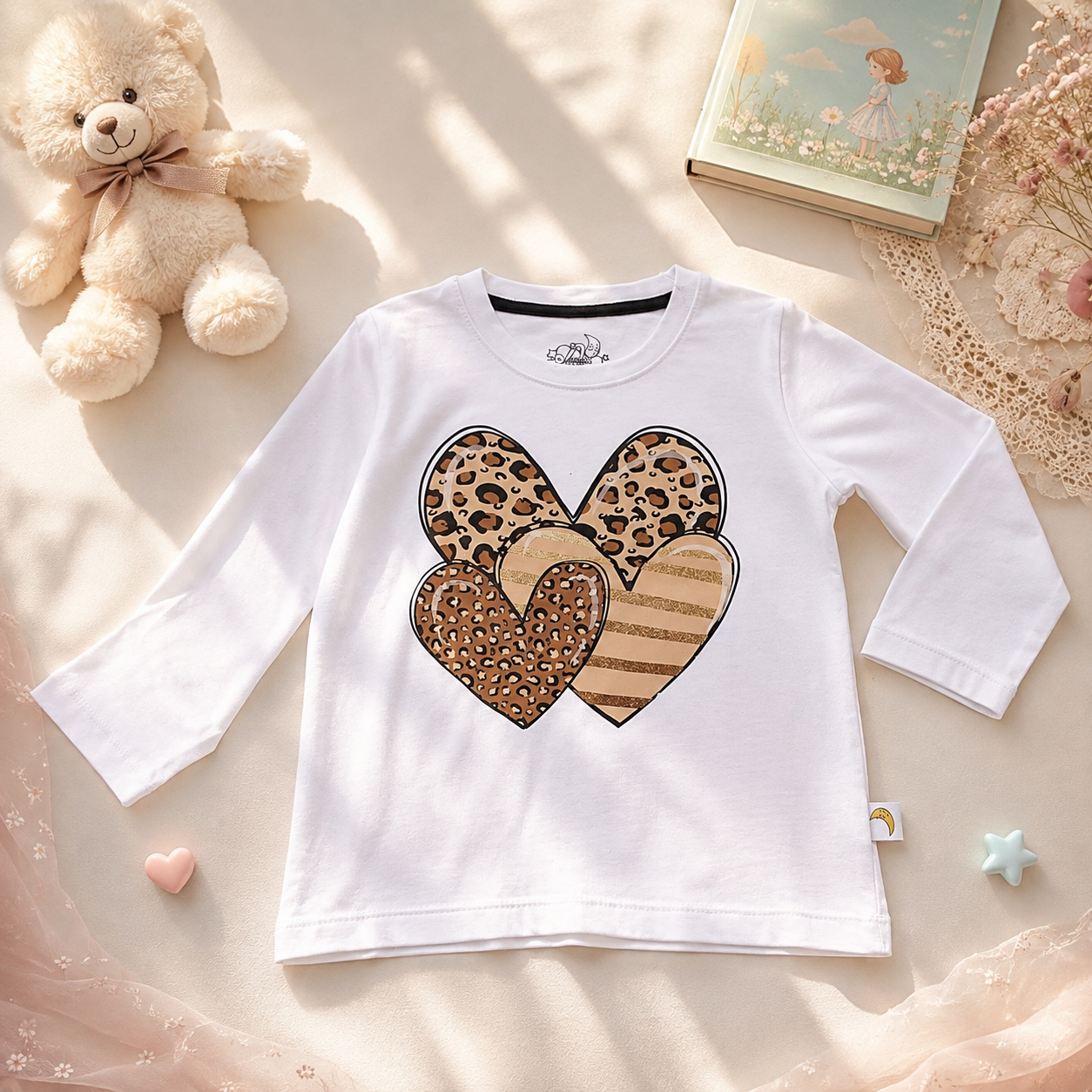 Dreamy Doodles Leopard Heart Bow Girls Full-Sleeve Top — view 5