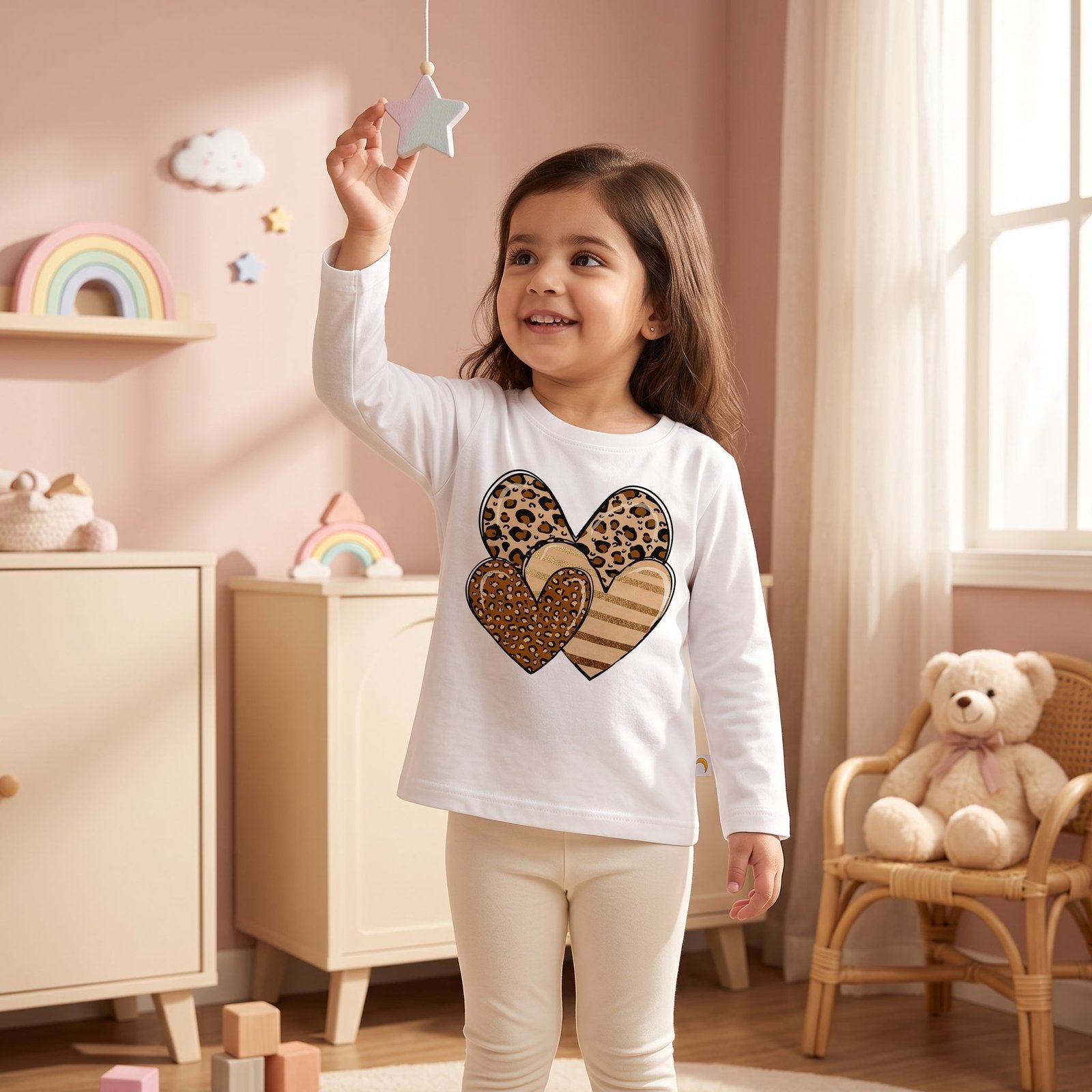 Dreamy Doodles Leopard Heart Bow Girls Full-Sleeve Top — view 6