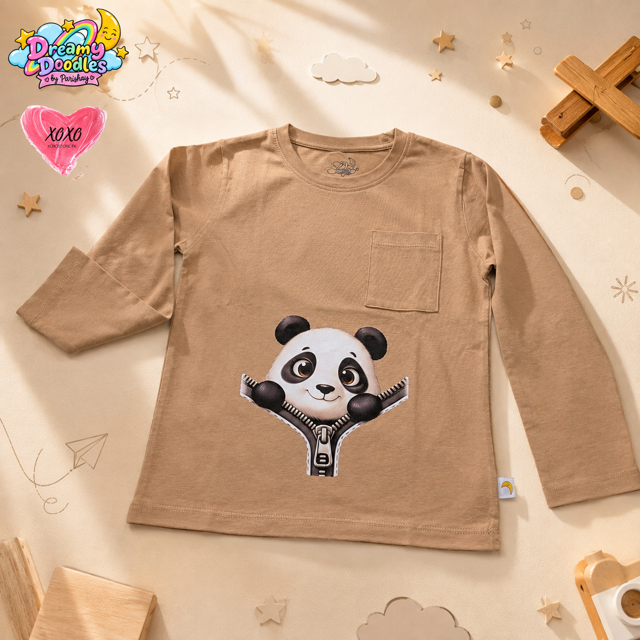 Dreamy Doodles Panda Zip-Up Design Boys Full-Sleeve Top — view 2
