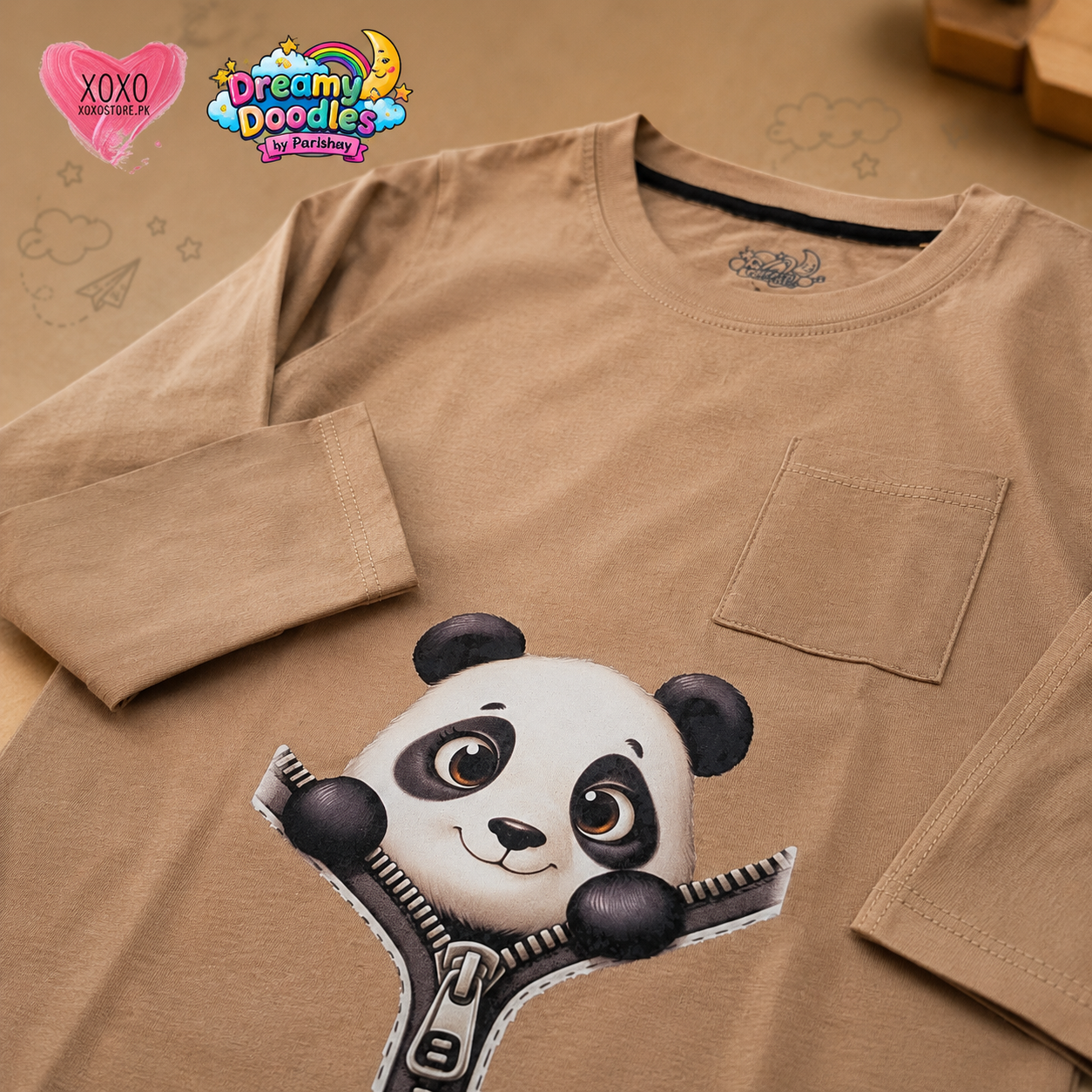 Dreamy Doodles Panda Zip-Up Design Boys Full-Sleeve Top — view 5