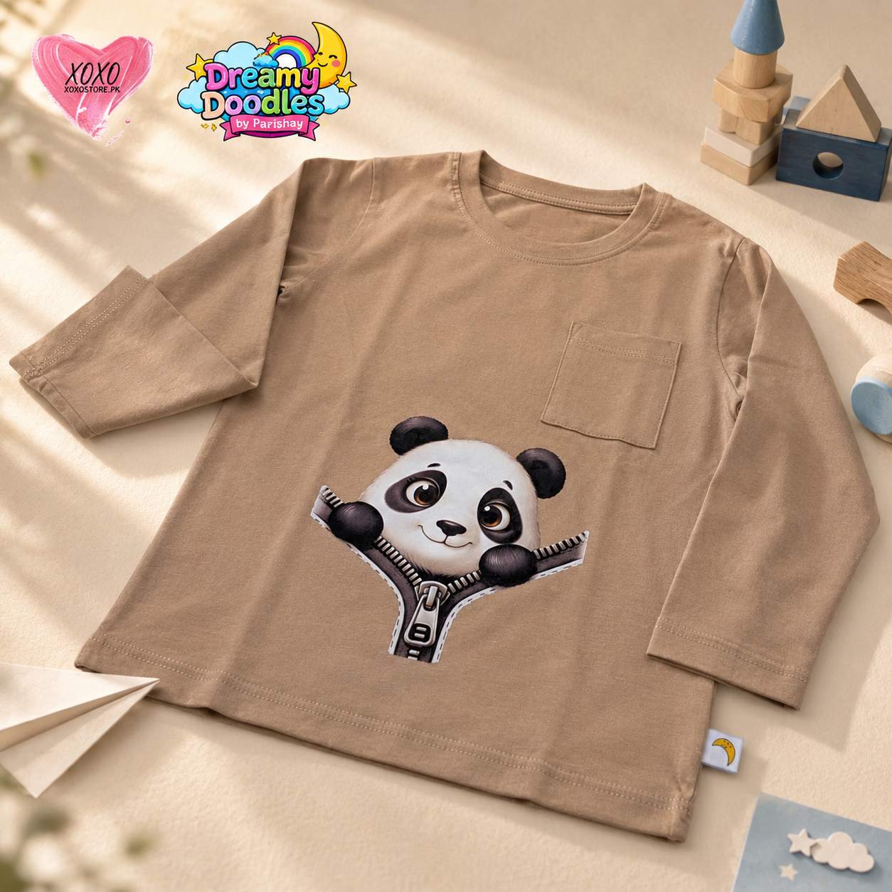 Dreamy Doodles Panda Zip-Up Design Boys Full-Sleeve Top — view 6