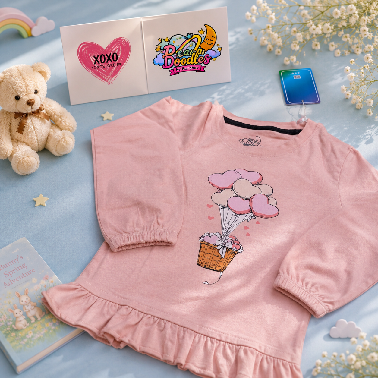 Dreamy Doodles Pink Balloon Basket Ruffle Top — view 3