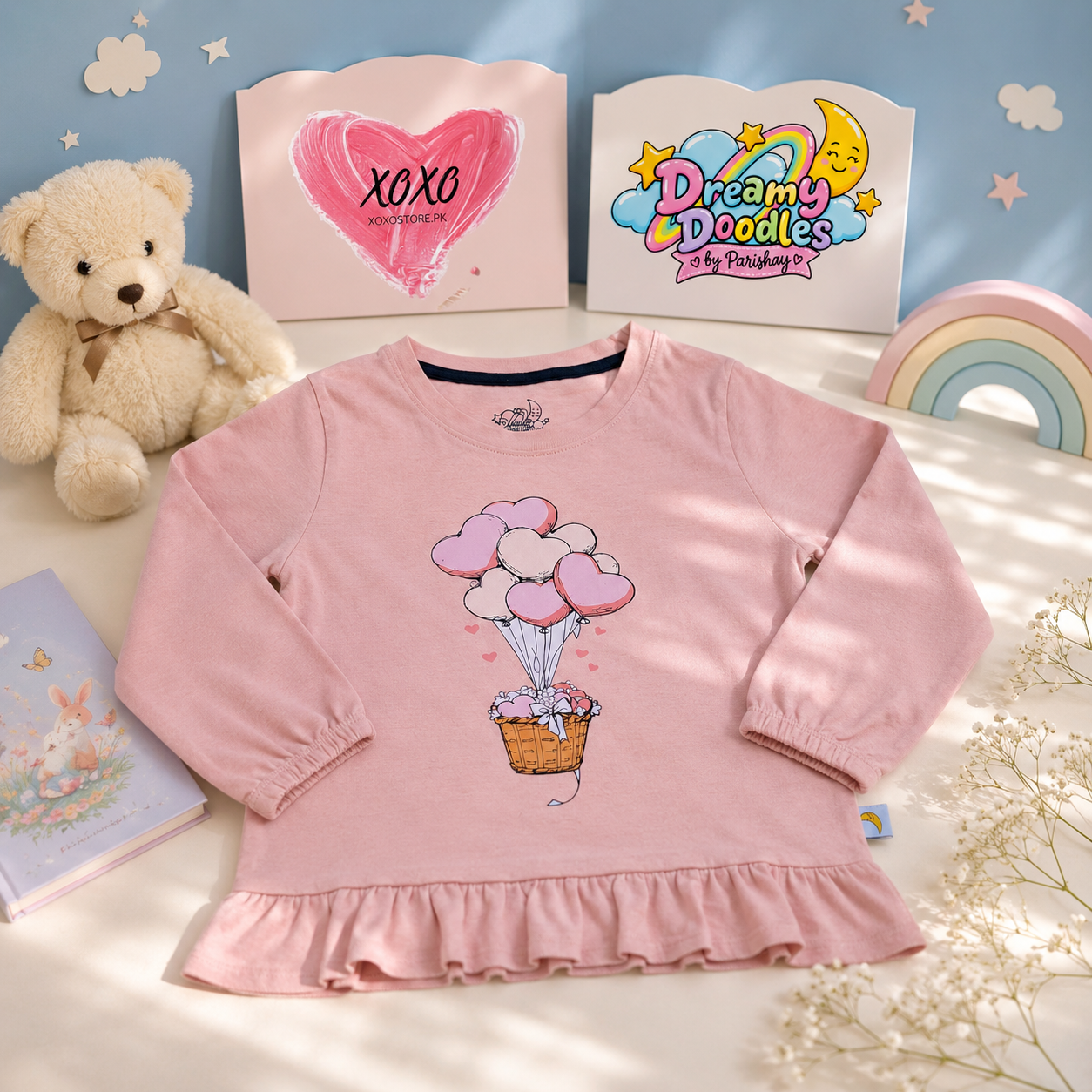 Dreamy Doodles Pink Balloon Basket Ruffle Top — view 5