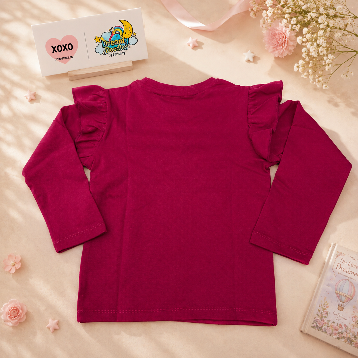 Dreamy Doodles Raspberry Butterfly Ruffle Sleeve Girls Top — view 4