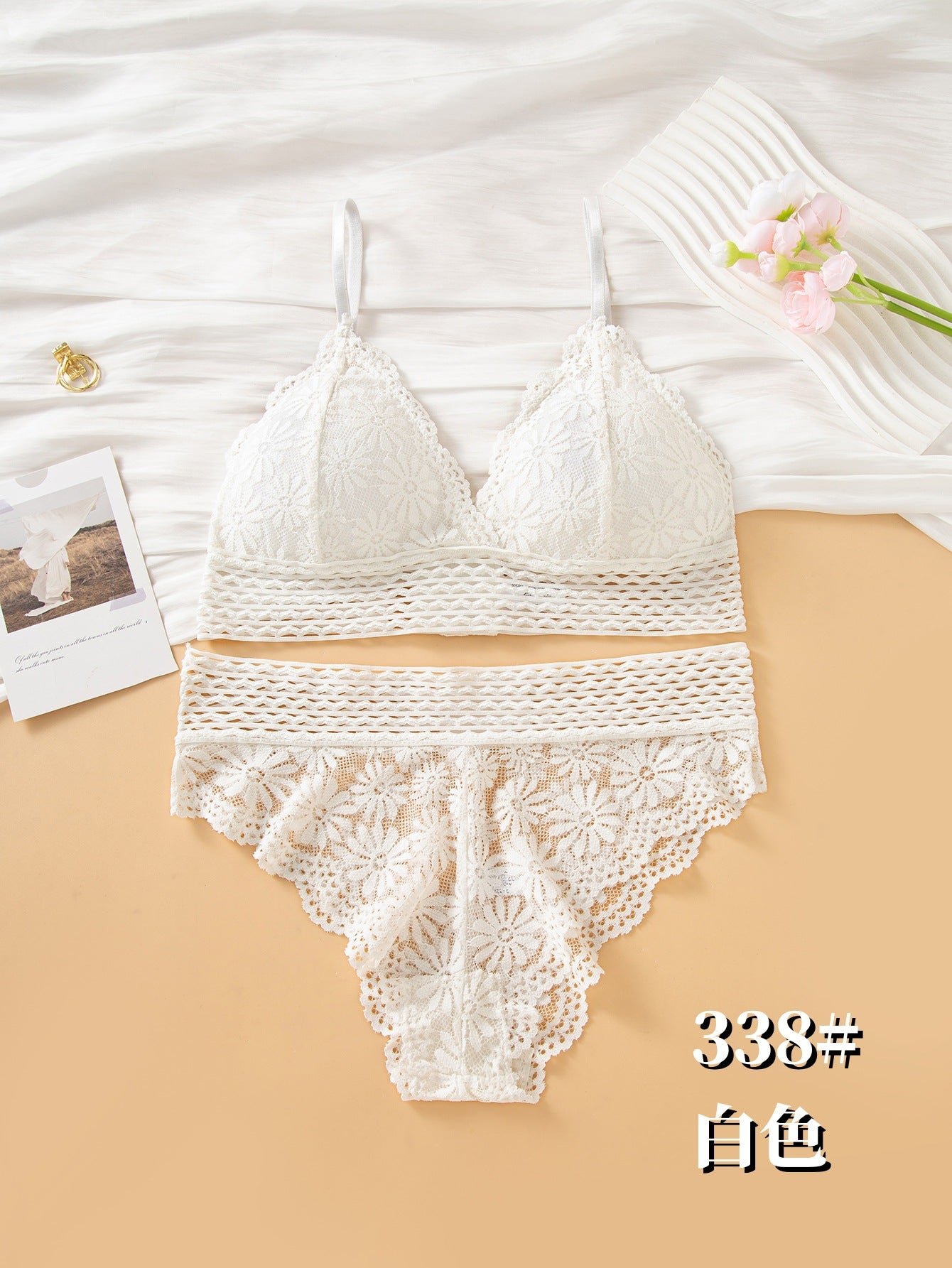 French Style Lower Elastic Strips Light Padded Fancy Bra Set — view 4