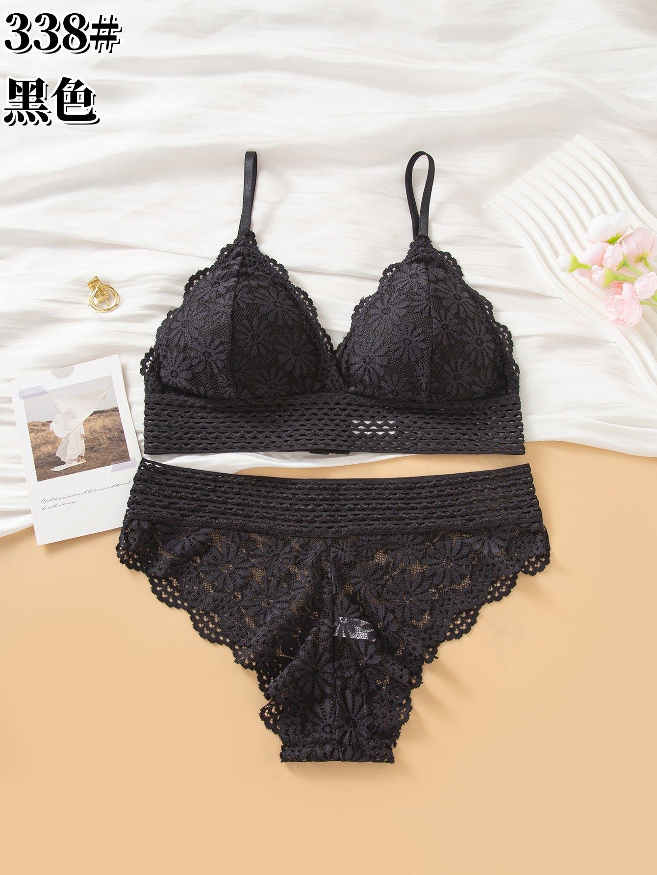 French Style Lower Elastic Strips Light Padded Fancy Bra Set — view 5