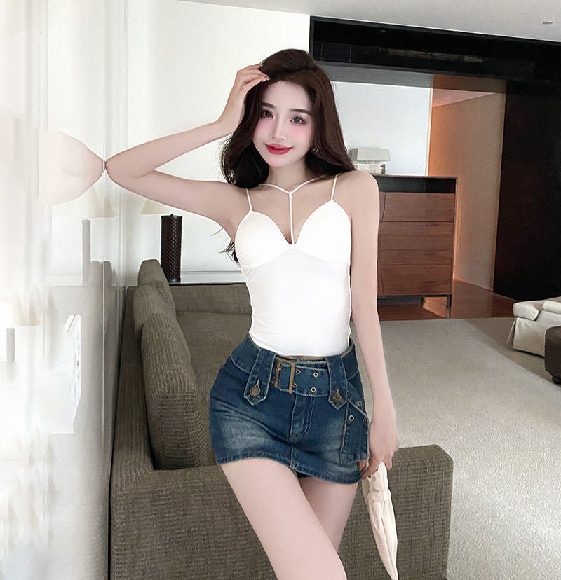 Front Ribbon Very Smooth Elastane Camisole/Long Bra — view 3