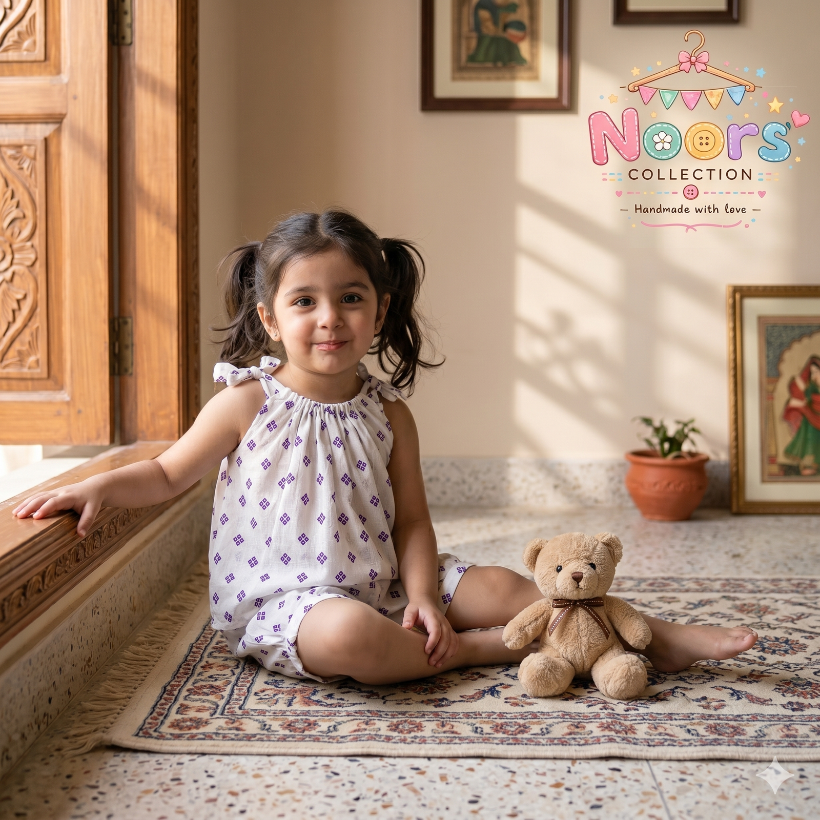 Girls Cotton Dress &amp; Shorts Set – Noor's Collection — view 4