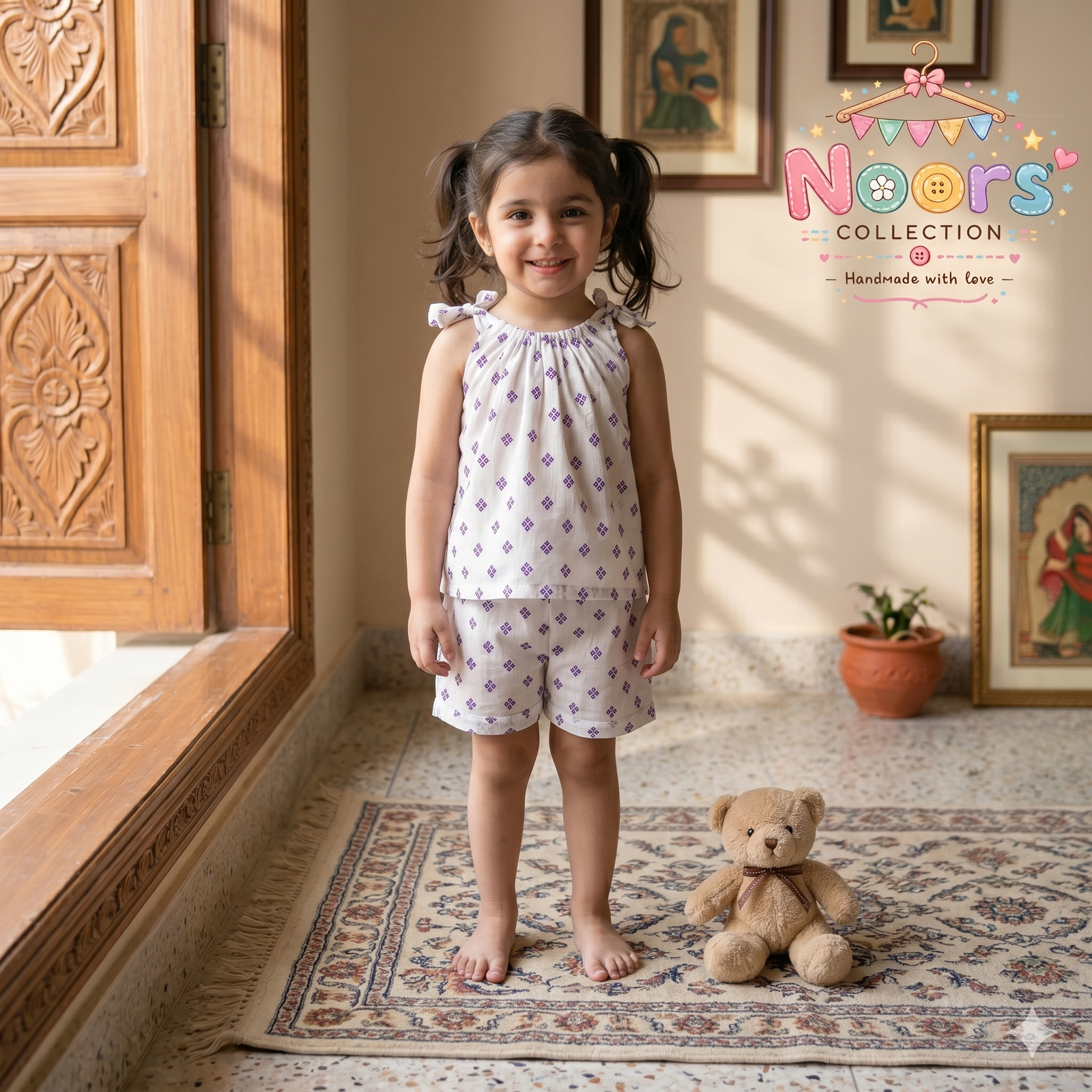 Girls Cotton Dress &amp; Shorts Set – Noor's Collection — view 5