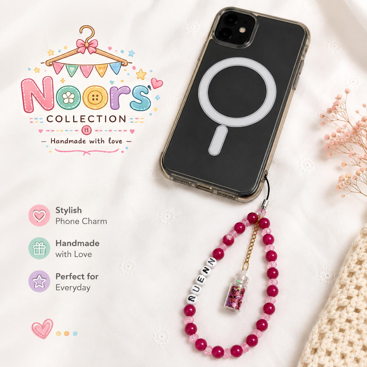 Handmade Beaded Phone Charms By Noor's Collection