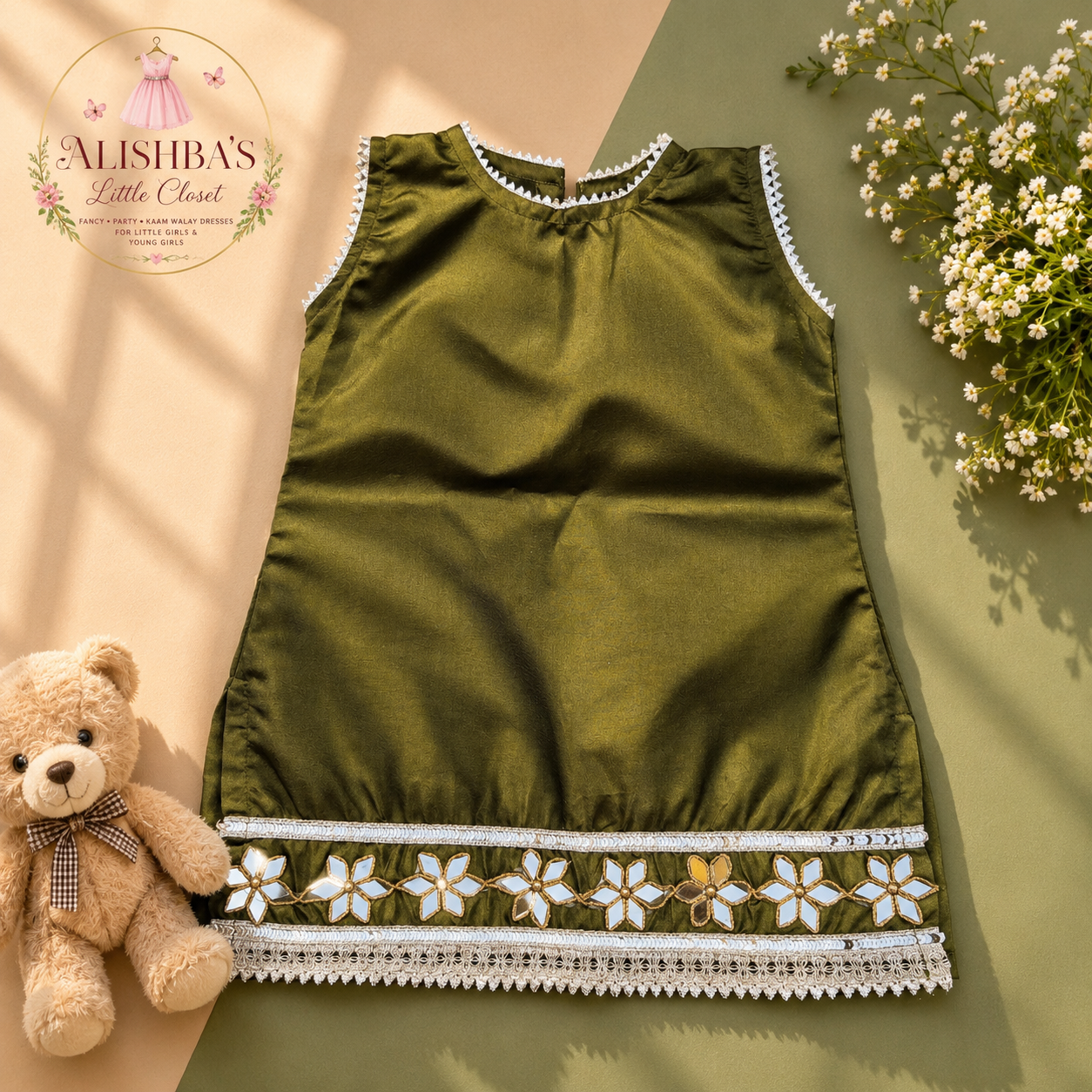 ✨ Olive Green Kattan Silk 2-Piece Suit — view 2