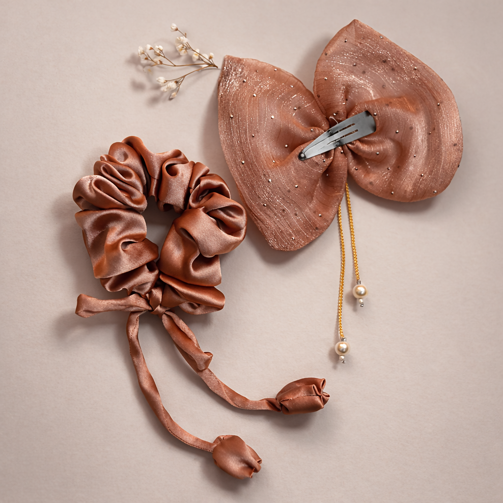 Pack of 1 Elegant Scrunchie + 1 Net Pin By Noor — view 2
