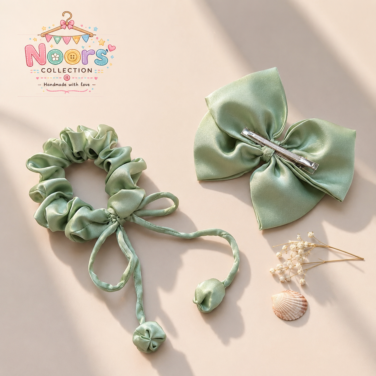 Pack of 1 Round Scrunchie+ 1 Bow Pin By Noor
