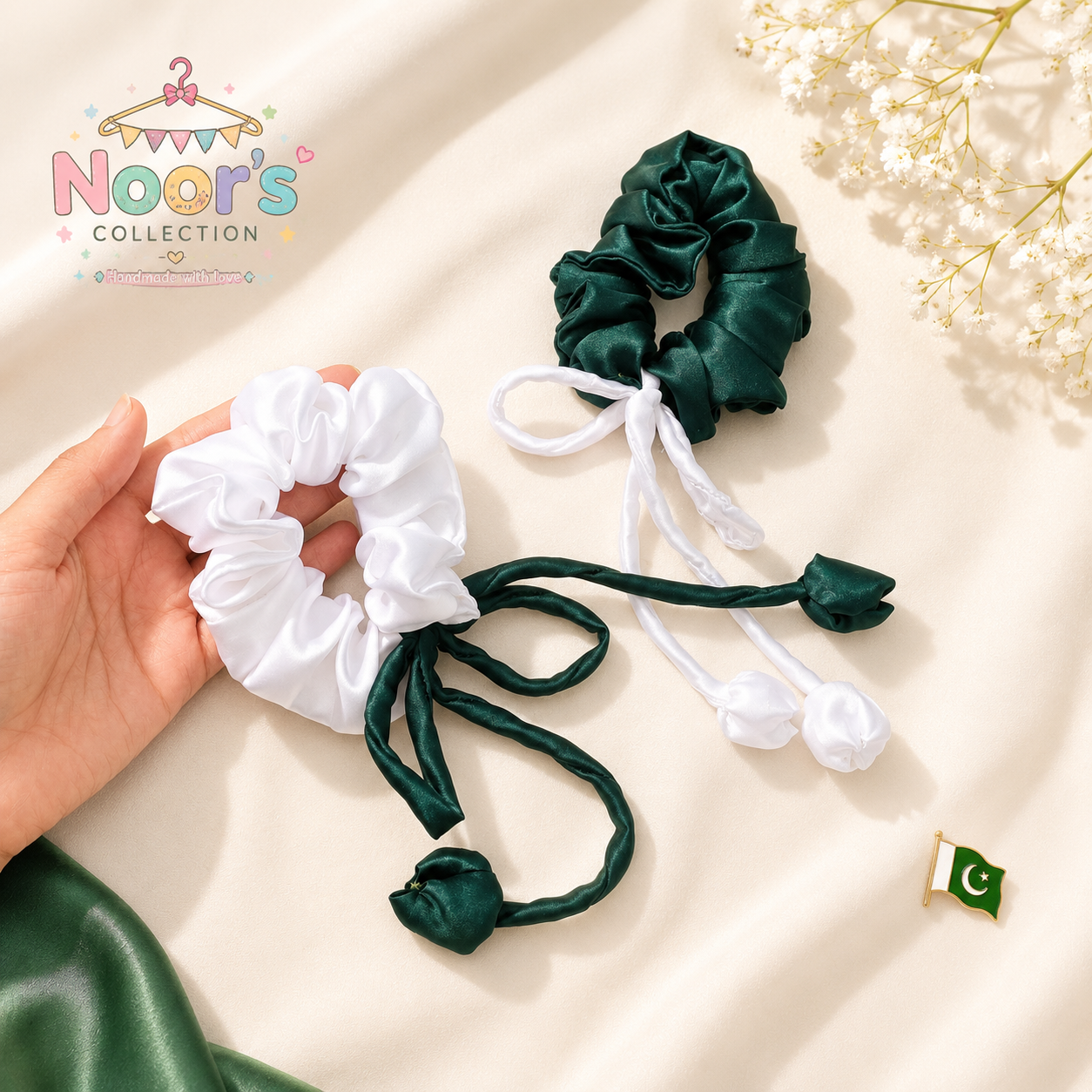 Pack of 2 14 August Theme Scrunchies by Noor — view 2