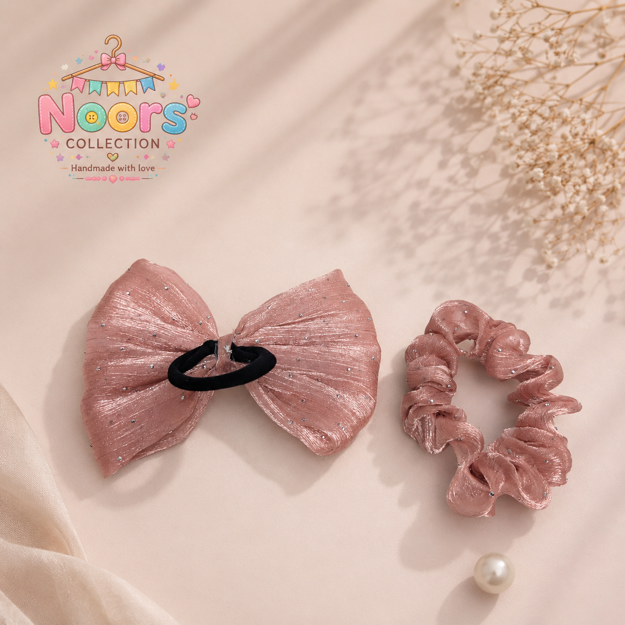 Pack of 2 Round & Bow Scrunchies By Noor's Collection — view 2