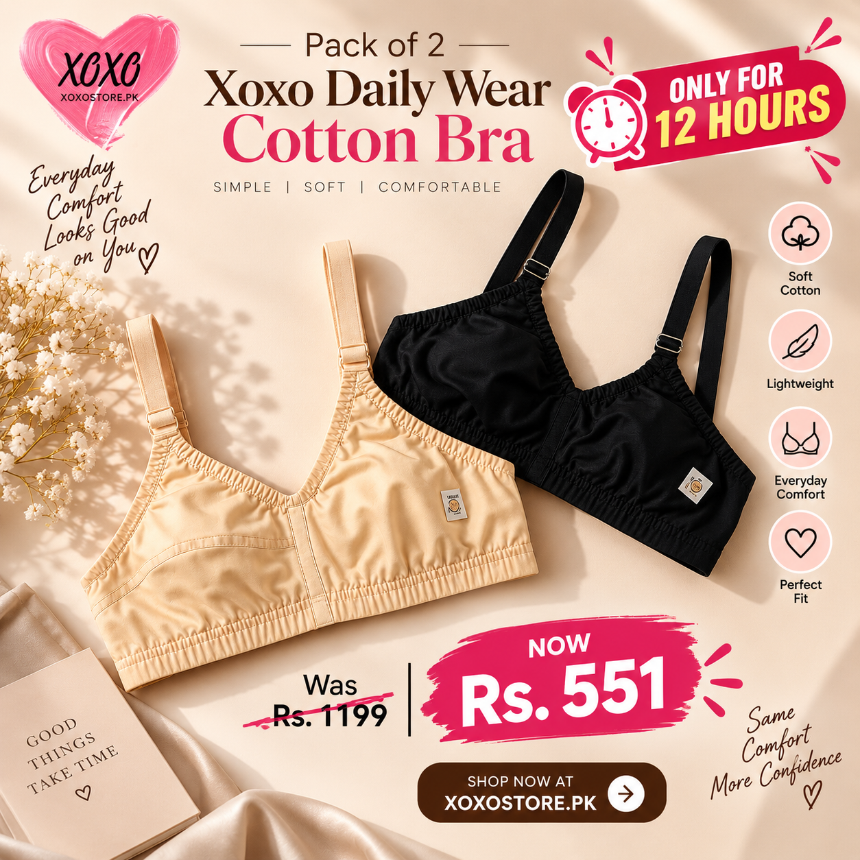 Pack of 2 Xoxo Daily Wear Cotton Bra