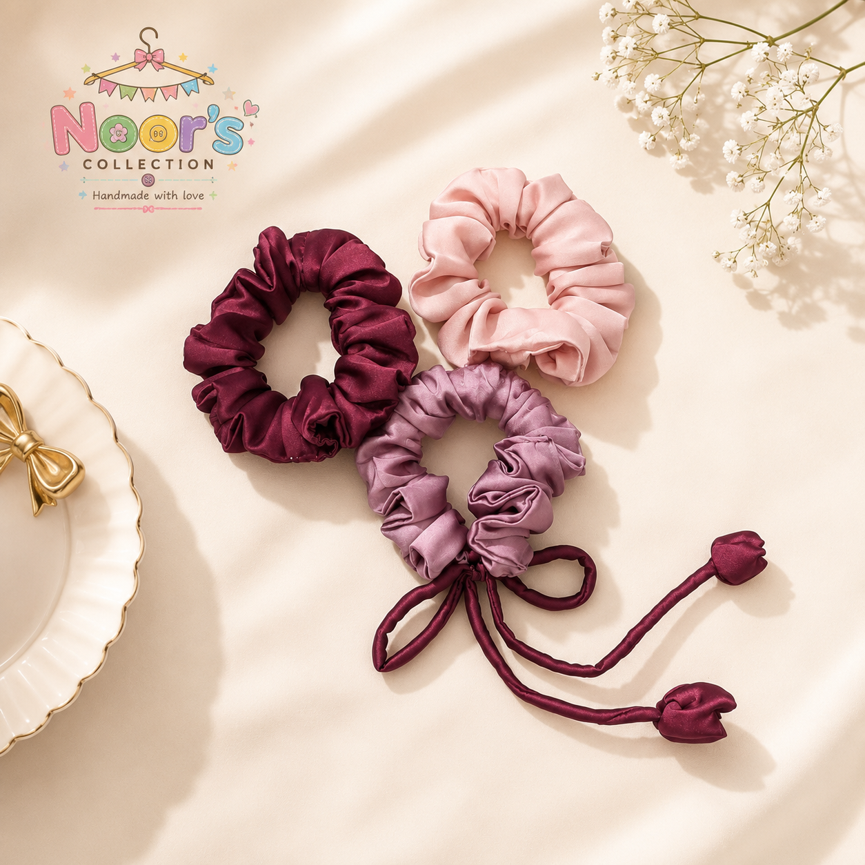 Pack of 3 Round Scrunchies By Noor — view 2