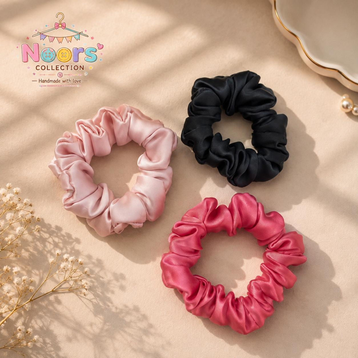 Pack of 3 Scrunchies By Noor With Pouch