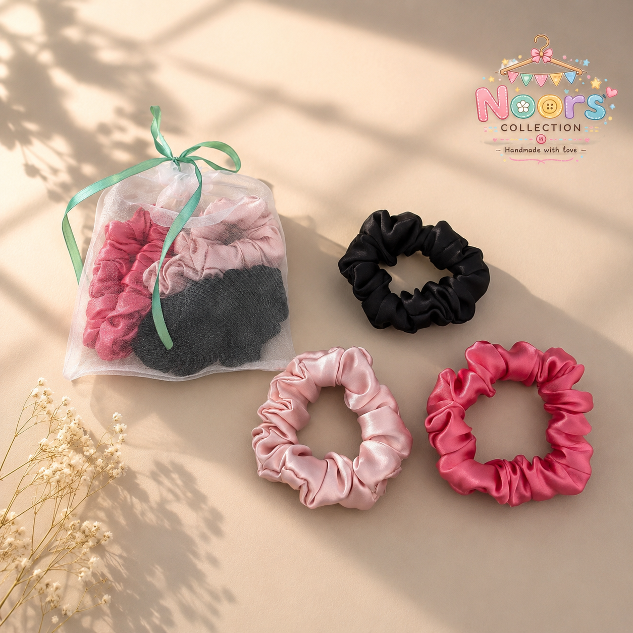 Pack of 3 Scrunchies By Noor With Pouch — view 2