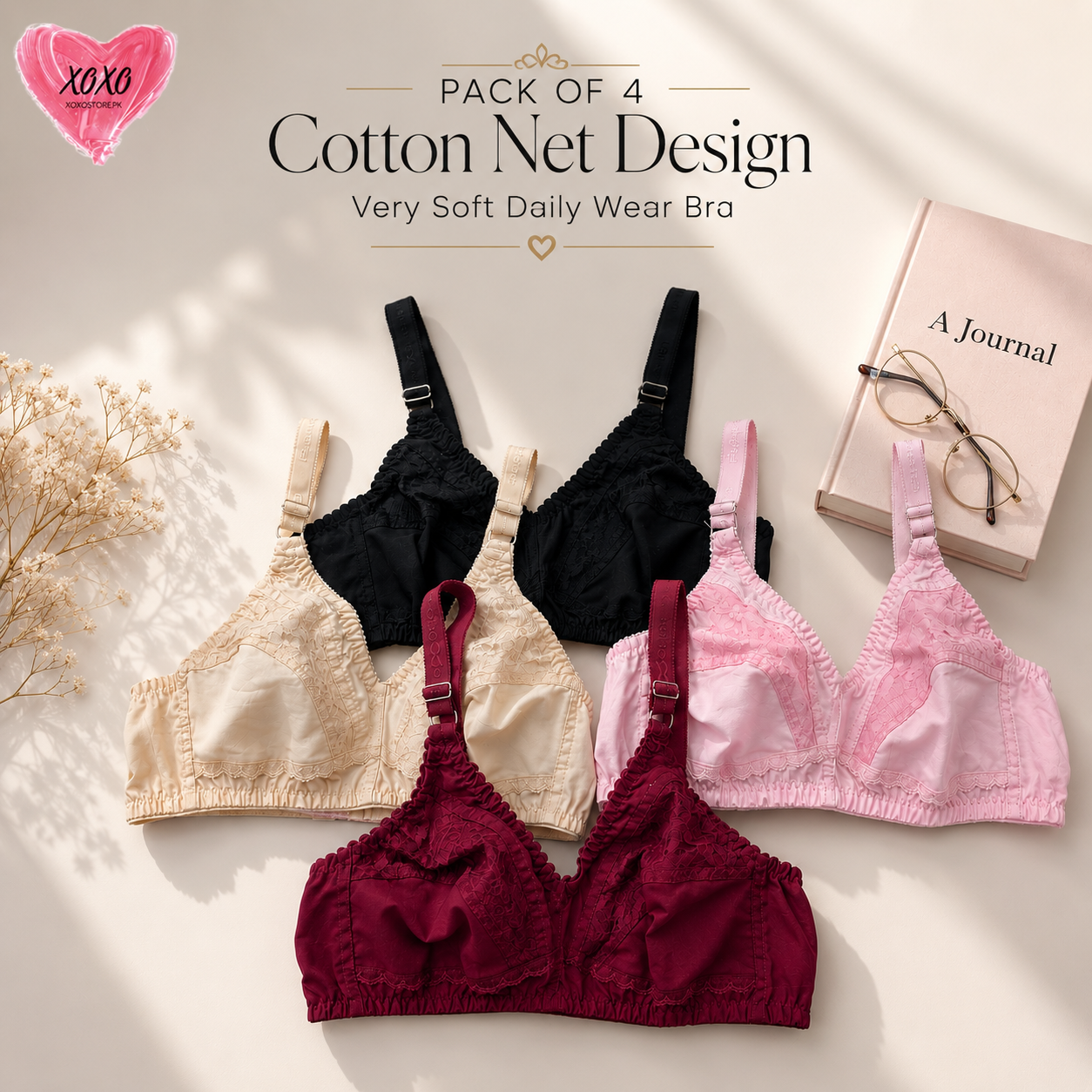 Pack of 4 Cotton Net Design Very Soft Daily Wear Bra — view 2