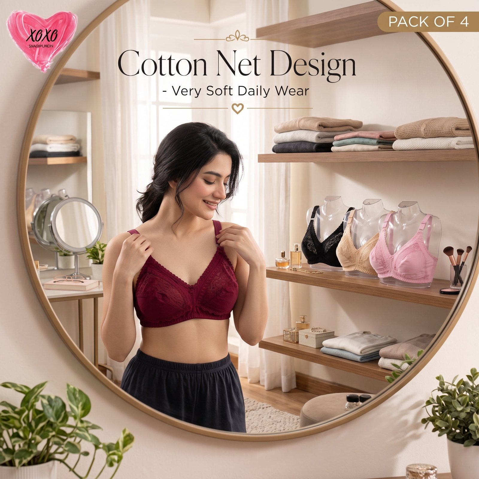 Pack of 4 Cotton Net Design Very Soft Daily Wear Bra — view 7