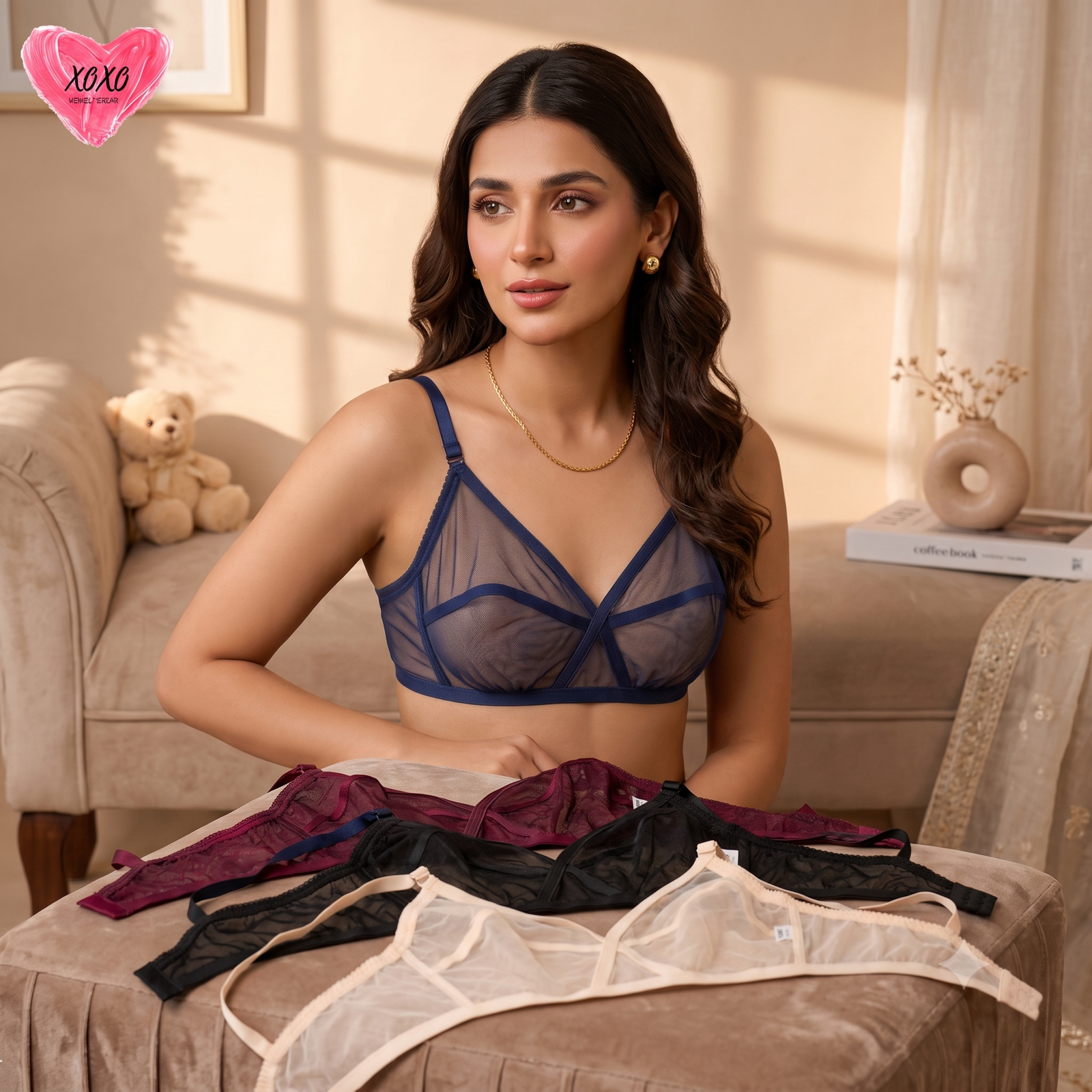 Pack of 4 Hollow Xoxo Soft Net Bra — view 11
