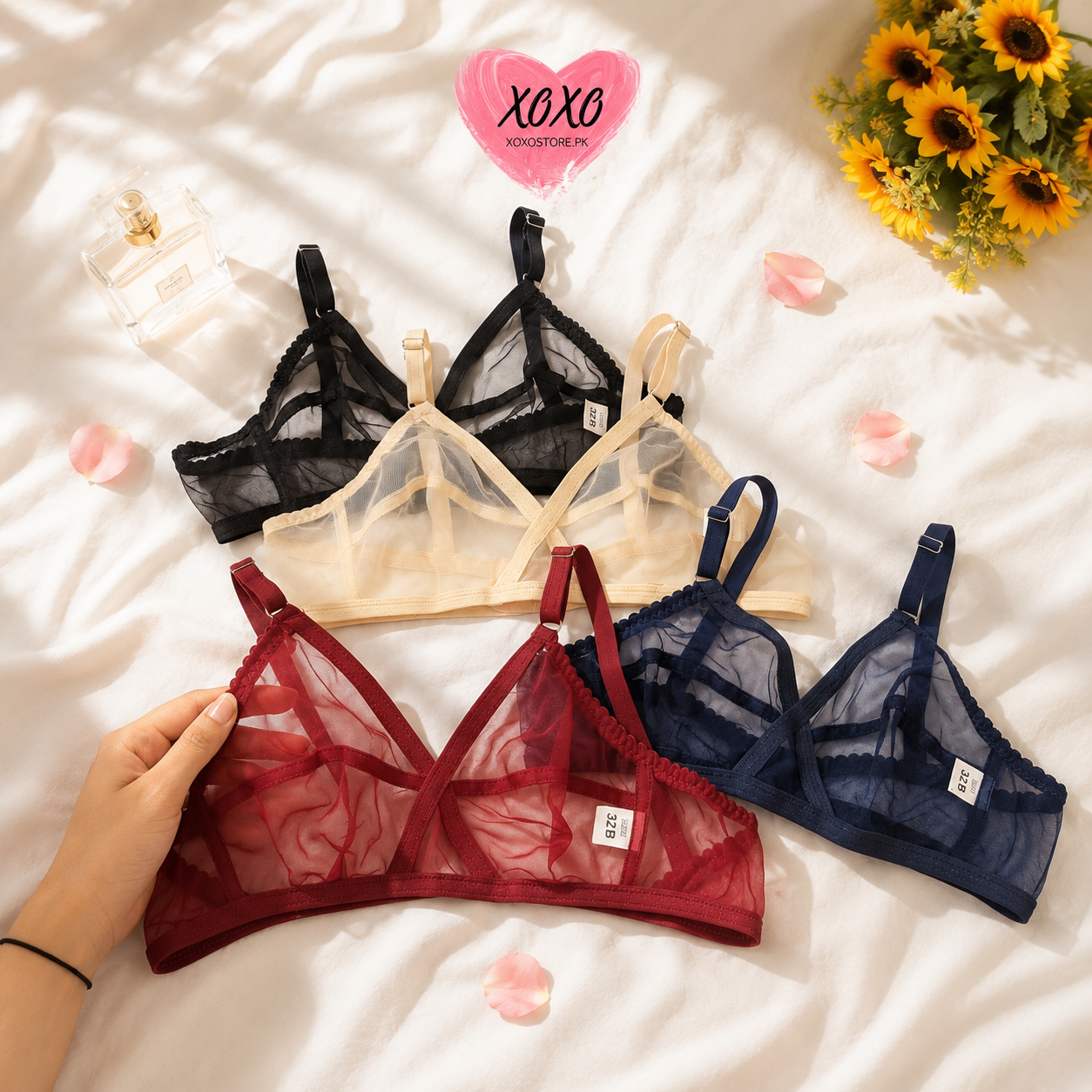Pack of 4 Hollow Xoxo Soft Net Bra — view 5